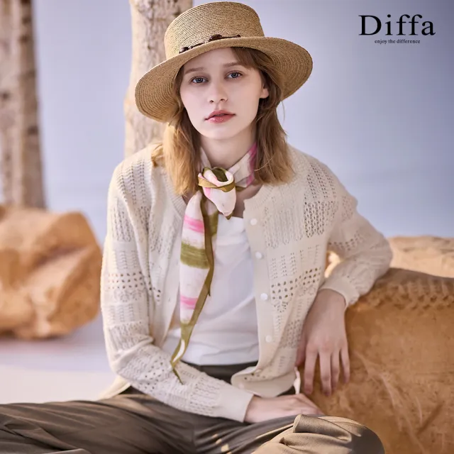 【Diffa】鏤空織紋開襟線衫-女