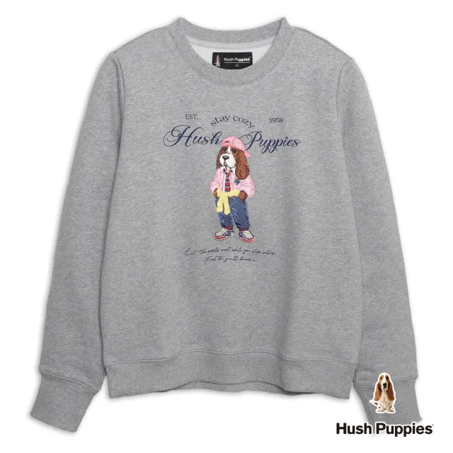 【Hush Puppies】女裝 上衣 美式街頭刺繡泰迪狗上衣 (麻灰 / 64210101)
