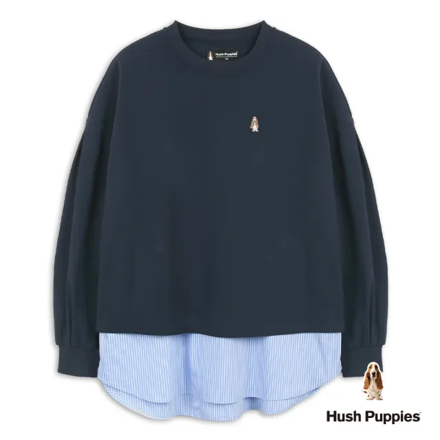 【Hush Puppies】女裝 上衣 簡約假兩件澎袖上衣 (丈青 / 64210107)