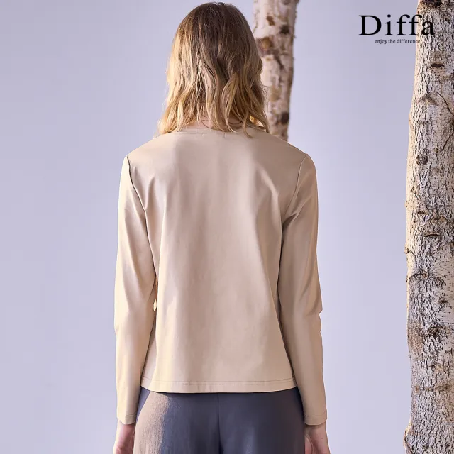 【Diffa】葉脈織紋壓褶異素材拼接長袖針織衫-女