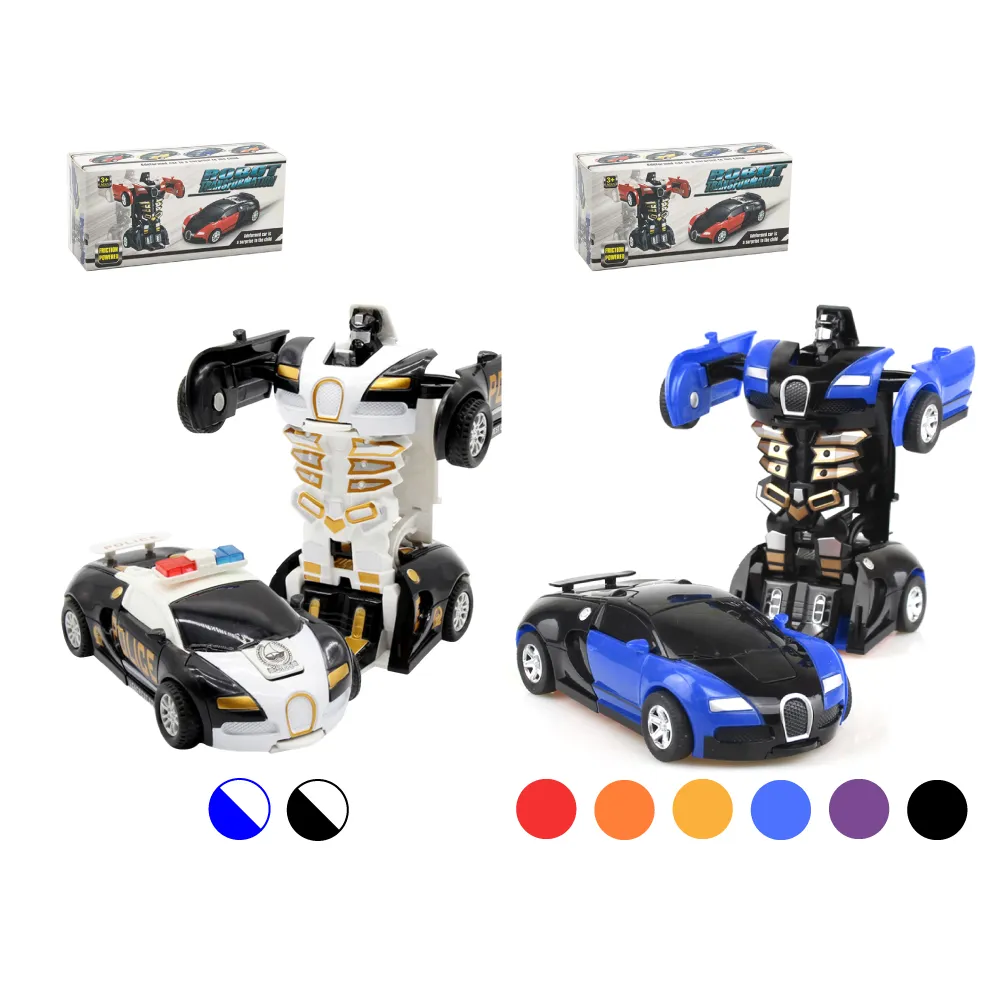 【OhBabyLaugh】碰撞式變形汽車 兩件組(玩具車/慣性車/碰撞變形車/機器人車/跑車/警車/一鍵變形)