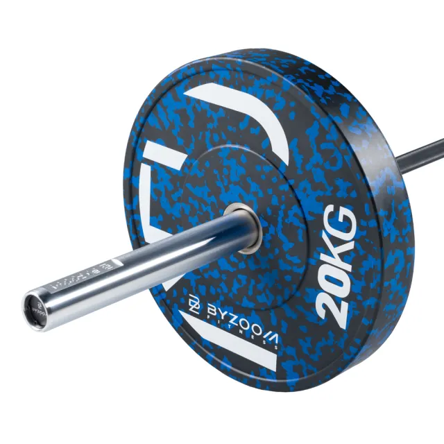 【BYZOOM FITNESS】power series 迷彩橡膠重量槓片-藍20kg（2入）奧林匹克包膠槓片/彩色槓片