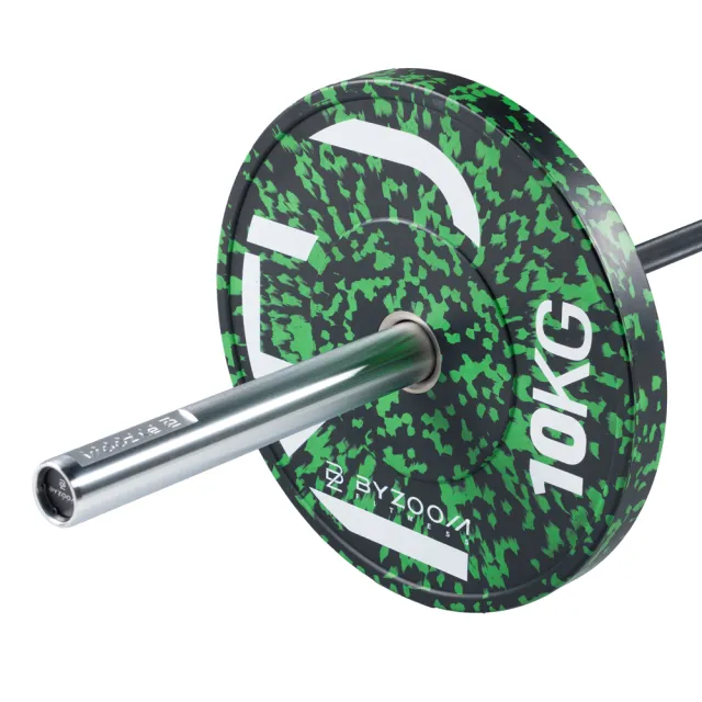 【BYZOOM FITNESS】power series 迷彩橡膠重量槓片-綠10kg(2入)奧林匹克包膠槓片/彩色槓片