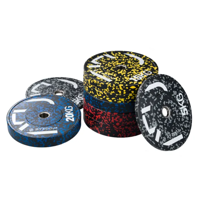 【BYZOOM FITNESS】power series 迷彩橡膠重量槓片-綠10kg(2入)奧林匹克包膠槓片/彩色槓片