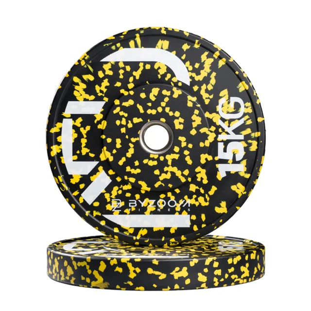 【BYZOOM FITNESS】power series 迷彩橡膠重量槓片-黃15kg（2入）奧林匹克包膠槓片/彩色槓片