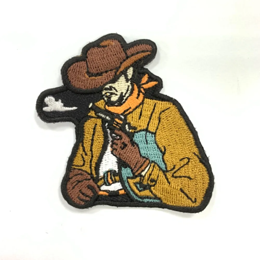 【A-ONE 匯旺】西部牛仔拿槍 電繡貼 皮夾 皮包 手機 刺繡貼布 背膠補丁 背膠刺繡徽章 胸章(NO.283)