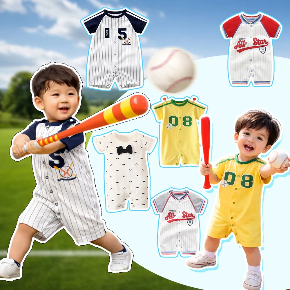 【安朵童舖】現貨韓版夏季寶寶薄款棒球短袖運動服連身衣兔裝連身裝哈衣兒童(029A/13)