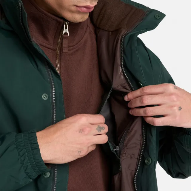 【Timberland】男款灰綠色寬版防水保暖飛行外套(A5SGPEA1)