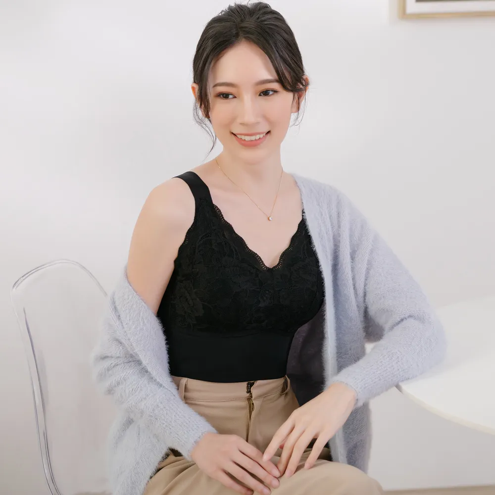 【Daima 黛瑪】無鋼圈M-XXL/零著裸感完美曲線蕾絲輕塑身衣/減壓美胸內衣(黑色)