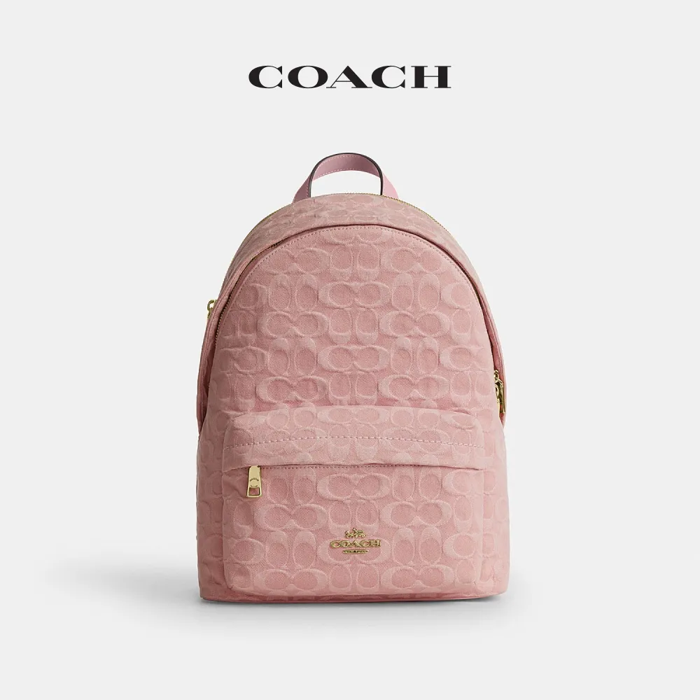 【COACH】蔻馳官方直營 TAYLOR小號經典標誌丹寧布雙肩包 後背包-IM/淺粉色(CER70)