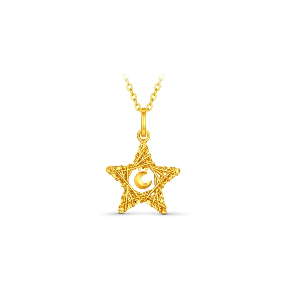 【周大福】爆閃星間月 黃金吊墜_計價黃金(9月超級新品/不含鍊/網路限定款)