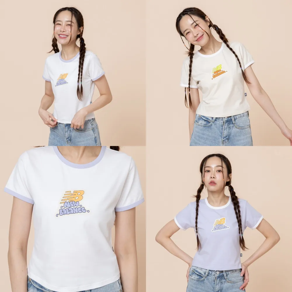 【NEW BALANCE】NB 撞色合身短袖上衣_女性_杏/芋泥紫/白_WT62B6CTLIN_WT62B6CTSMV(美版 版型偏大)