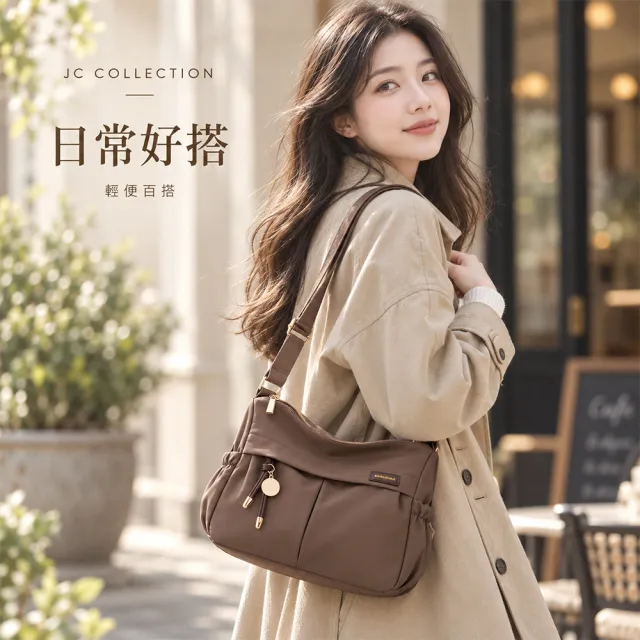 【JC Collection】☆台灣現貨☆｜簡約質感輕量防潑水大容量多隔層側肩斜背包｜通勤休閒