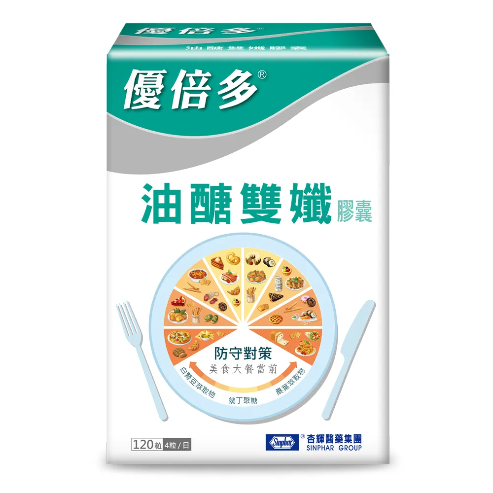 【YouBest 優倍多】油醣雙孅膠囊(120粒/盒-白腎豆/桑葉/甲殼素/綠茶萃取物/葡萄子萃取物)