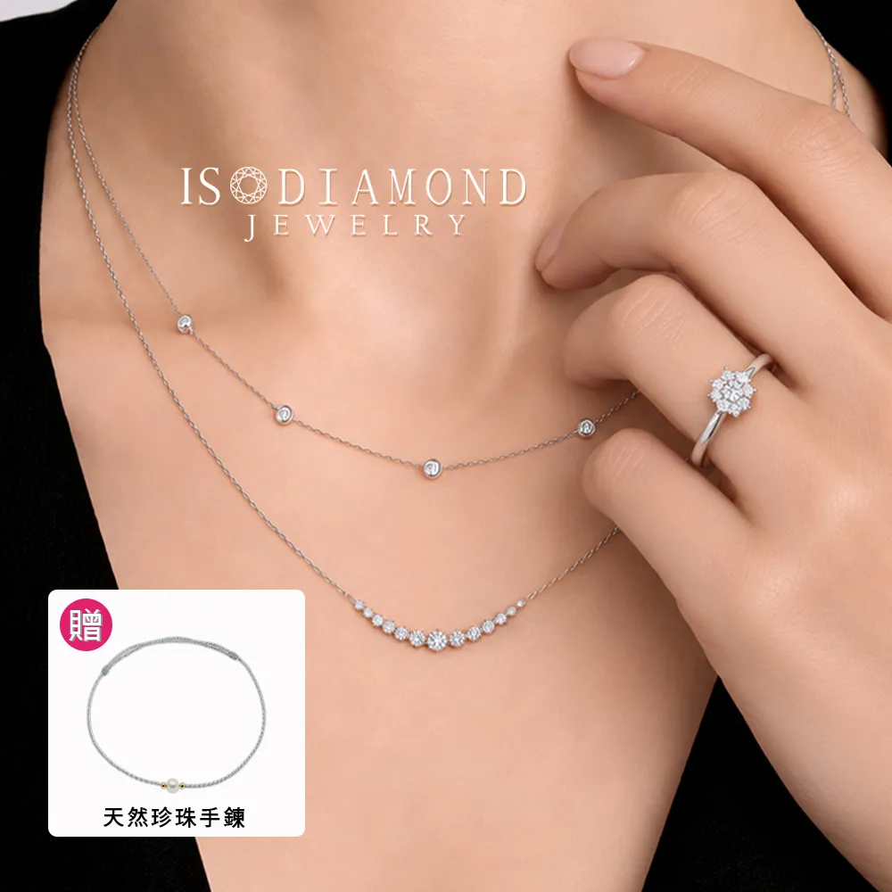 【IS DIAMOND】買一送一 50分 極美D色 滿鑽鑽石項鍊/手鍊/耳環 任選 馬蹄 十字(培育鑽石) 送天然珍珠手鍊