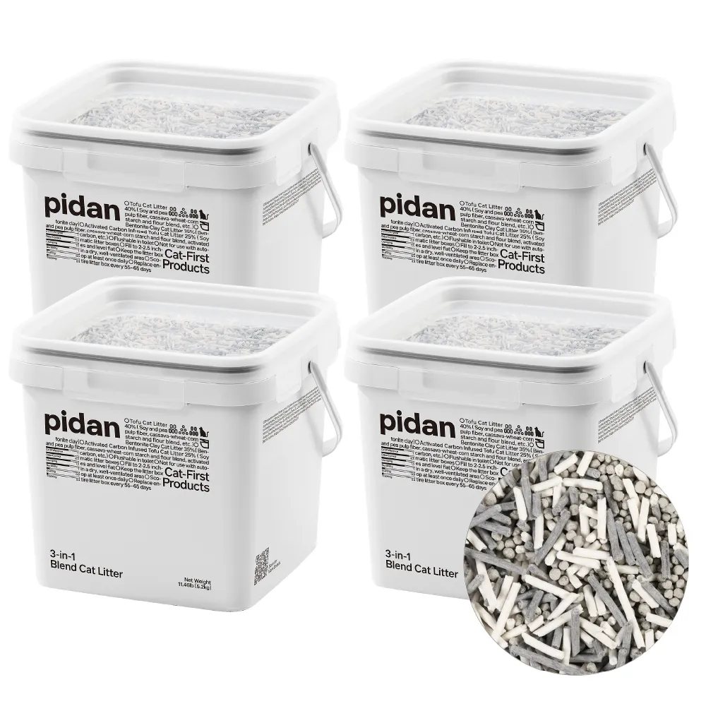 【pidan】混合貓砂 三合一活性碳版 豆腐砂加礦砂 超值4桶裝(40%純豆腐砂、35%球形礦砂、25%活性碳豆腐砂)