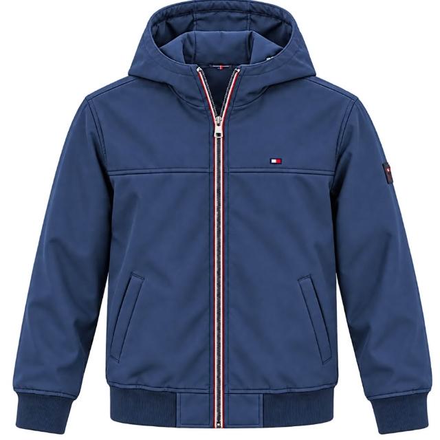 【TOMMY HILFIGER】男款輕量連帽軟殼外套｜防風休閒外套 深藍色