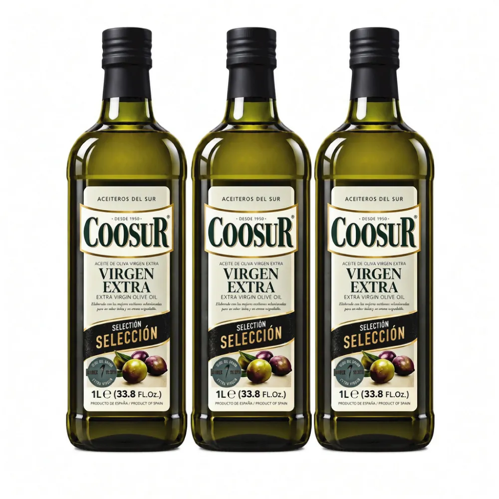 【Coosur 山富】特級初榨橄欖油1000mlx3瓶 玻璃瓶(可生飲)