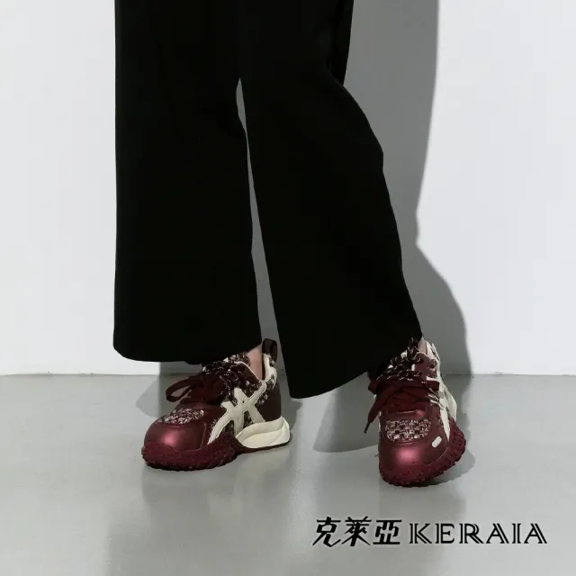【KERAIA 克萊亞】魅力價-香醇酒紅拼接花紗休閒鞋