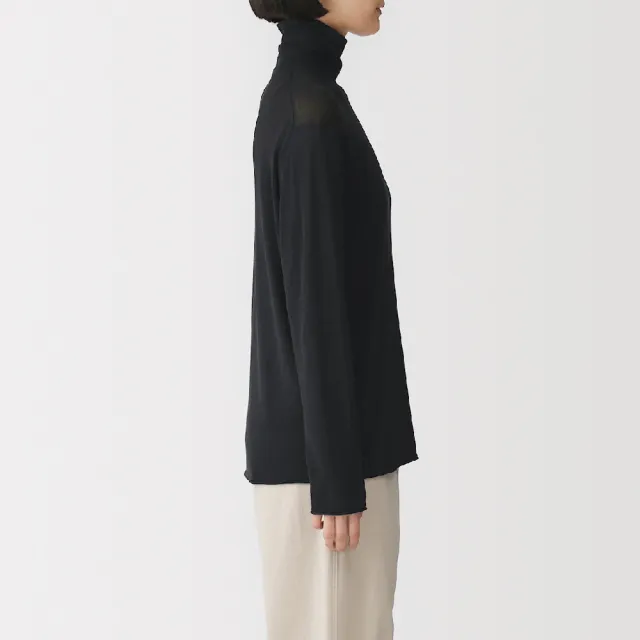 【MUJI 無印良品】女大豆纖維透膚半高領針織衫(灰白/黑色/象牙白)