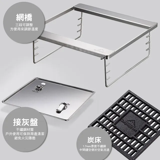 【Campingmoon 柯曼】加厚不鏽鋼焚火台 MT-035(加厚 燒烤爐 MT035 附收納袋 烤肉架 露營 逐露天下)