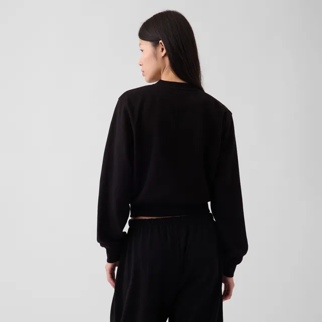 【GAP】VintageSoft毛圈布寬鬆短版開襟大學T-黑色(911058)