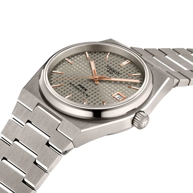 【TISSOT 天梭】PRX系列 復古風酒桶型鈦金機械錶-38mm 雙11 送禮(T1378074406100)