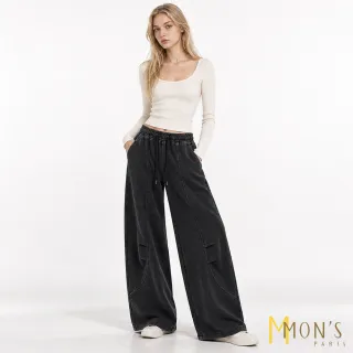 【MON’S】率性抽繩立體休閒褲(直)