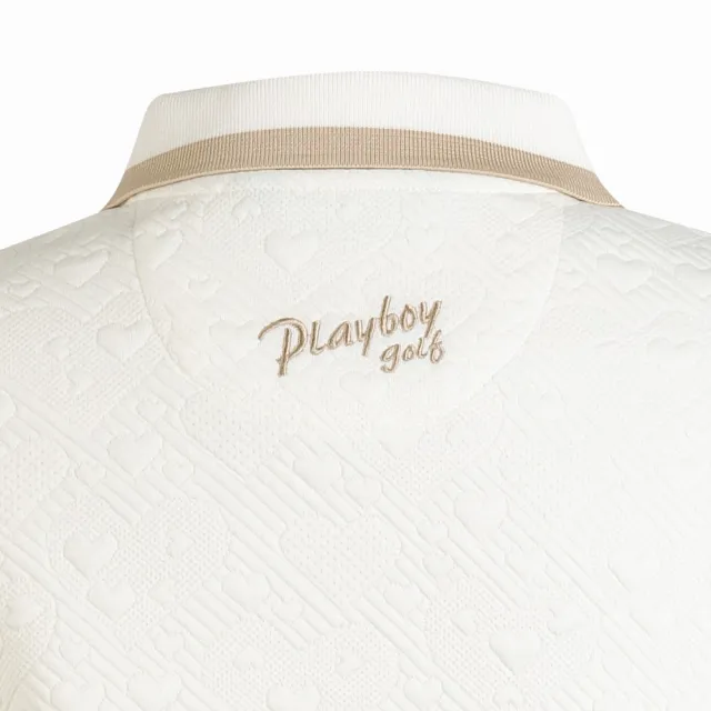 【PLAYBOY GOLF】女款愛心壓紋高爾夫長袖POLO衫-白(高爾夫球衫/KA25219-73)