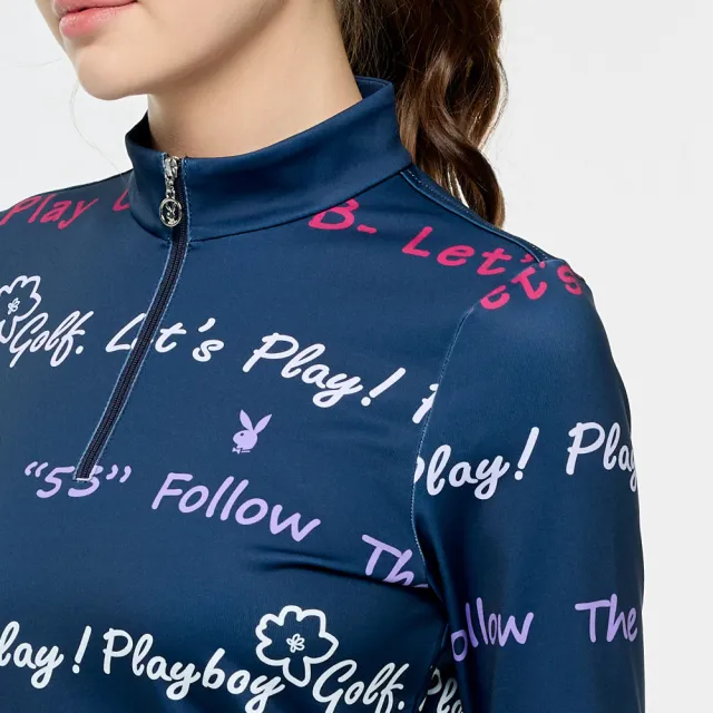 【PLAYBOY GOLF】女款蓄熱保暖高爾夫長袖立領上衣-深藍(吸濕排汗/高爾夫球衫/KA25227-58)