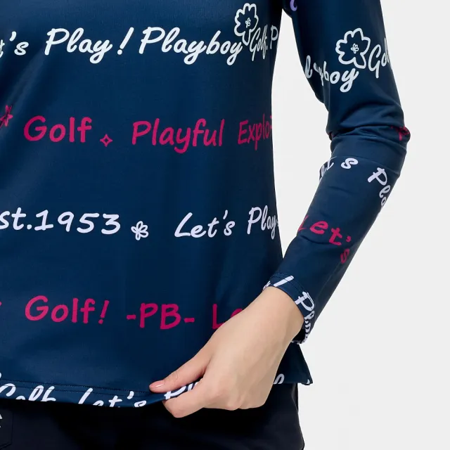 【PLAYBOY GOLF】女款蓄熱保暖高爾夫長袖立領上衣-深藍(吸濕排汗/高爾夫球衫/KA25227-58)