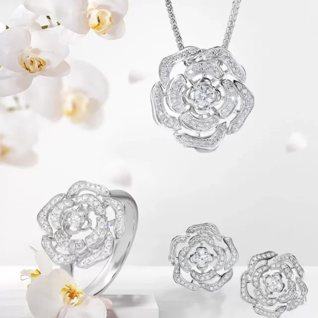 海斯珠寶 20分天然鑽石 18K金項鍊 珠寶級密鑲工藝 山茶花造型 立體雕金工藝 經典時尚 紀念日禮物