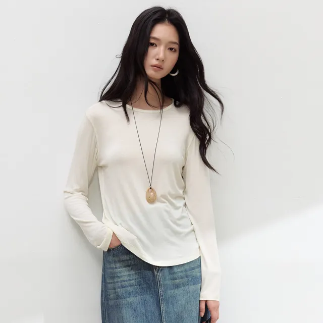 【BODYAIR】透薄桑蠶絲羊毛莫代爾長袖罩衫上衣(T恤.襯衣.鬆軟.CASUAL)