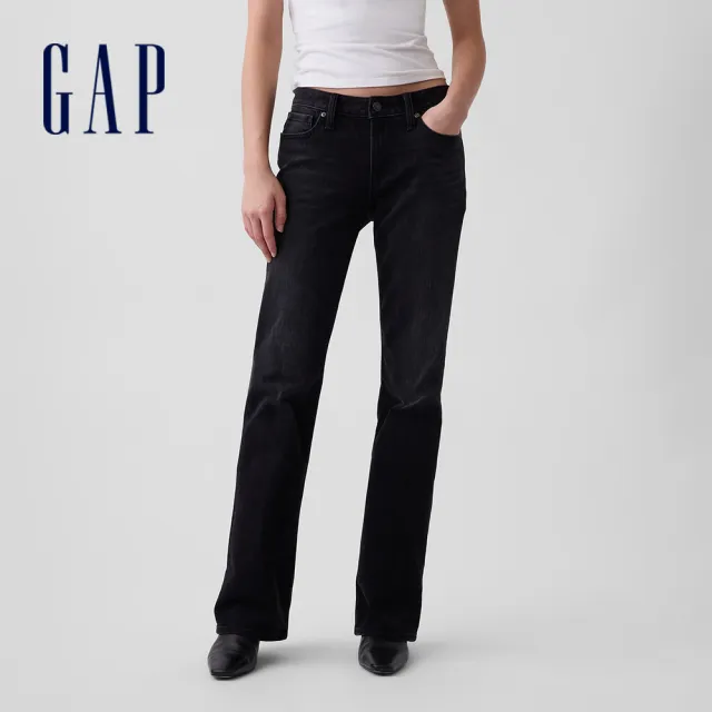 【GAP】低腰修身長版牛仔褲-黑色水洗(911418)