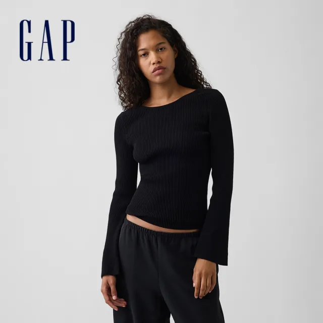 【GAP】100%棉質羅紋修身毛衣-黑色(910614)