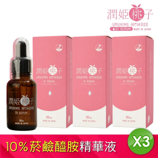 URUHIMEMOMOKO 潤姬桃子】S1精華液(30ml X 3入瓶裝10%菸鹼醯胺、積雪草
