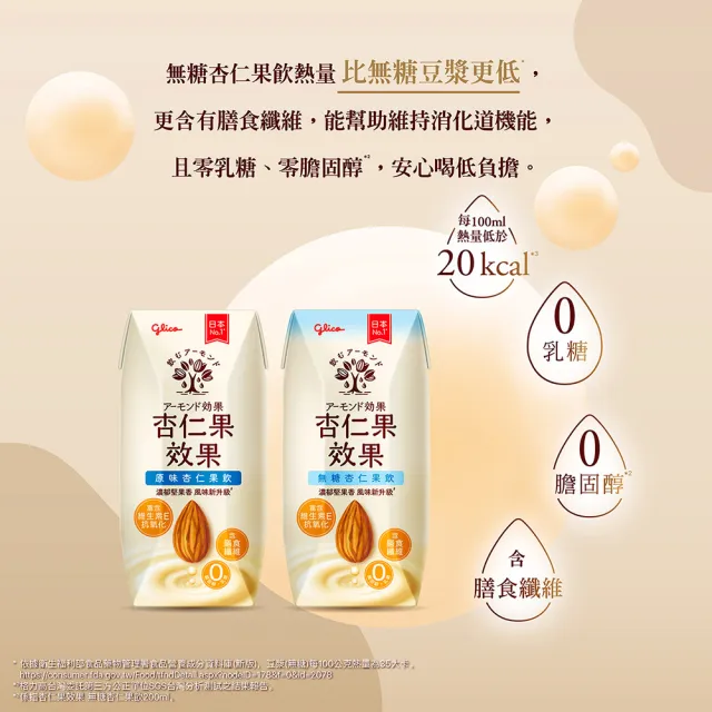 【Glico 格力高】官方直營 杏仁果效果-無糖/原味 杏仁果飲(200mlX6入)