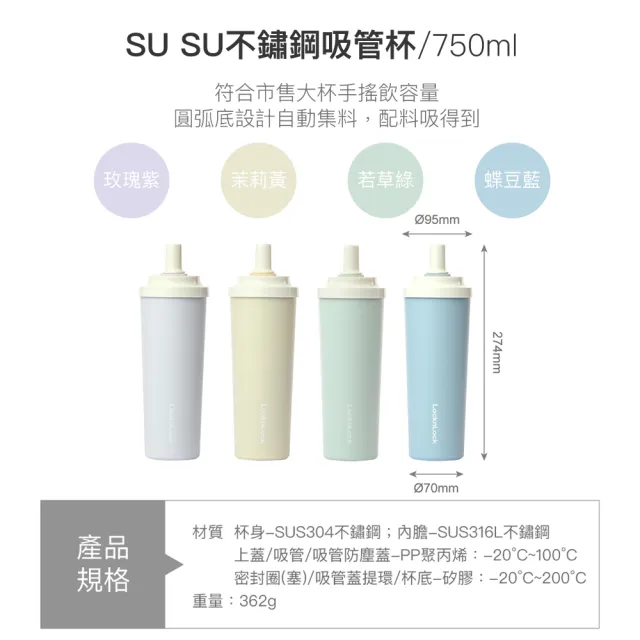 【LocknLock 樂扣樂扣】官方直營 SUSU不鏽鋼吸管杯 750ml(不鏽鋼/保溫杯/大容量/手搖飲適用)
