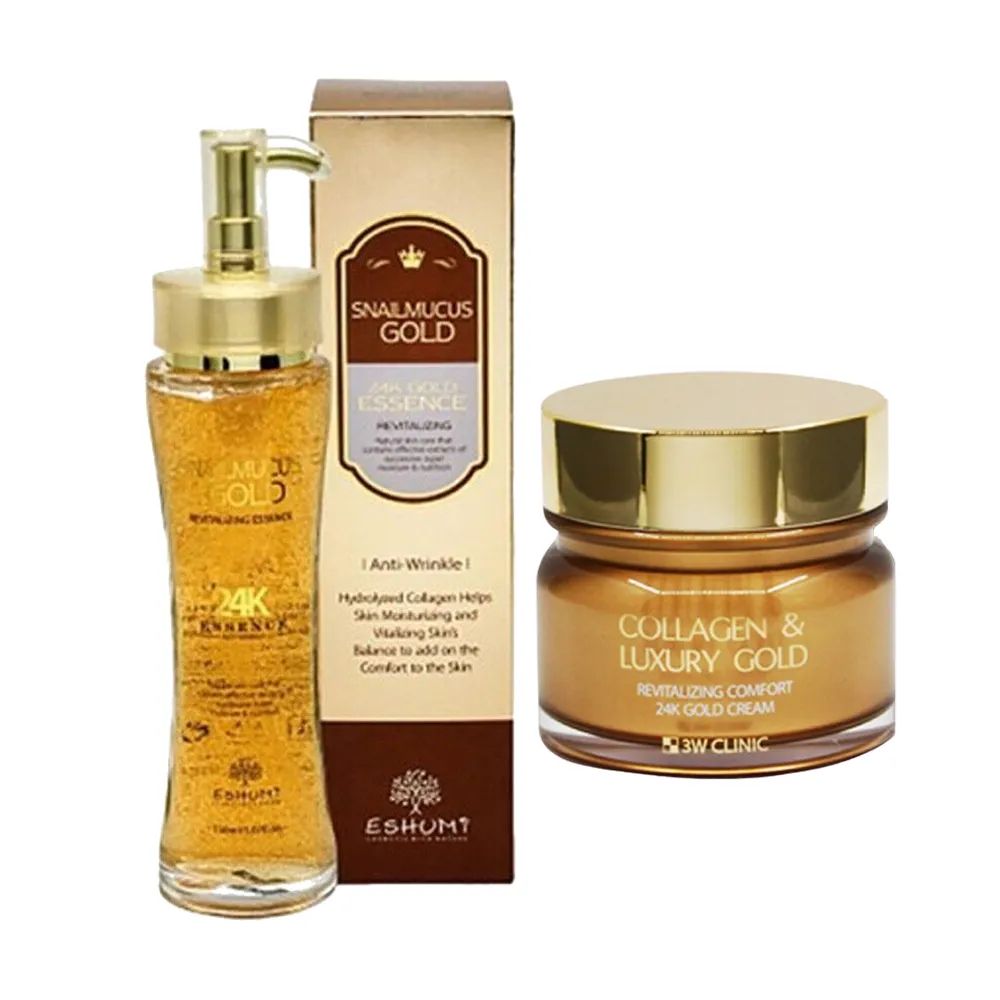 【3W CLINIC】逆齡緊緻2件組 黃金蝸牛胜太逆齡精華 150ml +賦活霜100ml(24K黃金胜太 蝸牛 緊緻 抗皺)