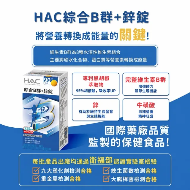 【永信HAC】綜合維他命B群+鋅錠90粒(糖衣錠 / 牛磺酸 /增強體力)