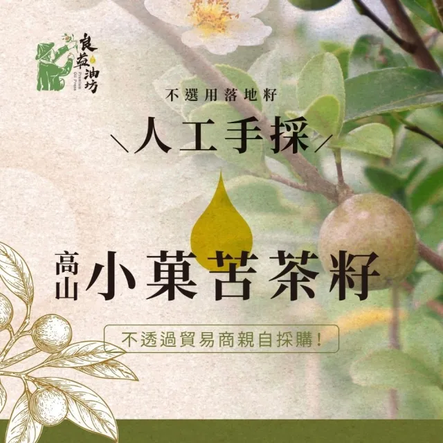 【良益油坊】100%小果苦茶油250 mL*2瓶(二入組)