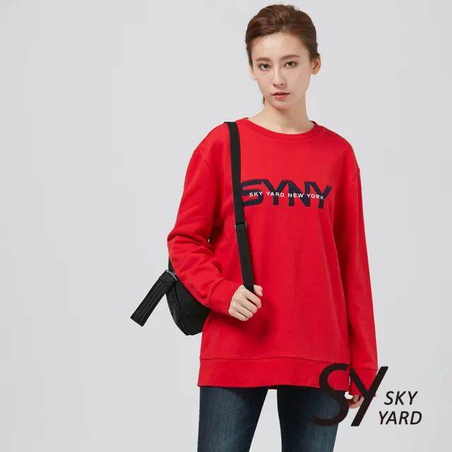 【SKY YARD】網路獨賣款-長版繡花衛衣-紅色