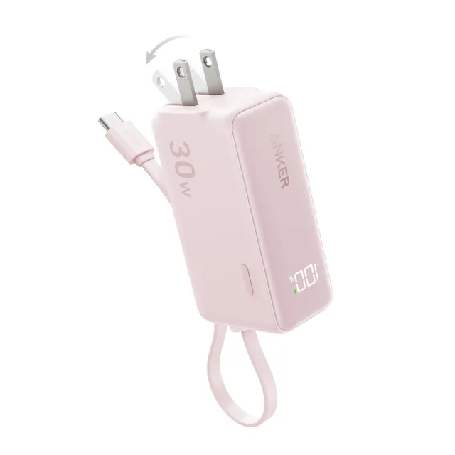 【Anker】官方授權直營 A1636 行動電源 5000mAh 30W 三合一自帶線自帶插頭(白/粉/Wh標示/螢幕顯示)