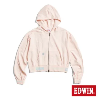 【EDWIN】女裝 短版連帽長袖外套(淡粉紅)