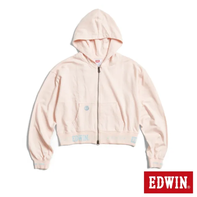 【EDWIN】女裝 短版連帽長袖外套(淡粉紅)