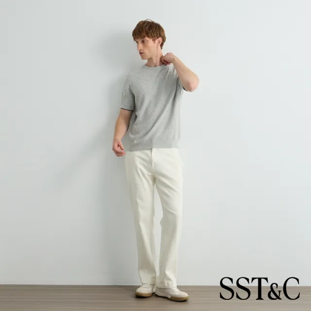 【SST&C】男裝_淺霧灰撞色袖口短袖針織衫81126917008(限時85折)