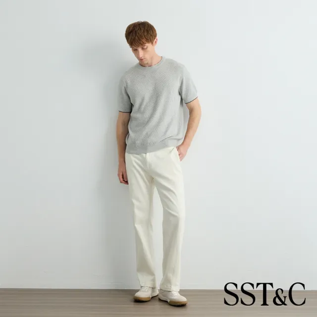 【SST&C】男裝_淺霧灰撞色袖口短袖針織衫81126917008(限時85折)