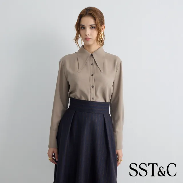 【SST&C】女裝_淺咖色造型尖領女士長袖上著82126906006(限時85折)