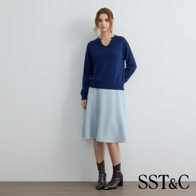 【SST&C】女裝_寶藍領口墜飾羊毛針織上衣82126917013(限時85折)