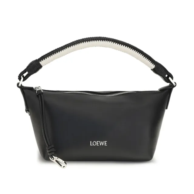 【LOEWE 羅威】Mini Cala 迷你 柔軟納帕小羊皮 手提 肩背包 斜背包 黑色 棉花白色